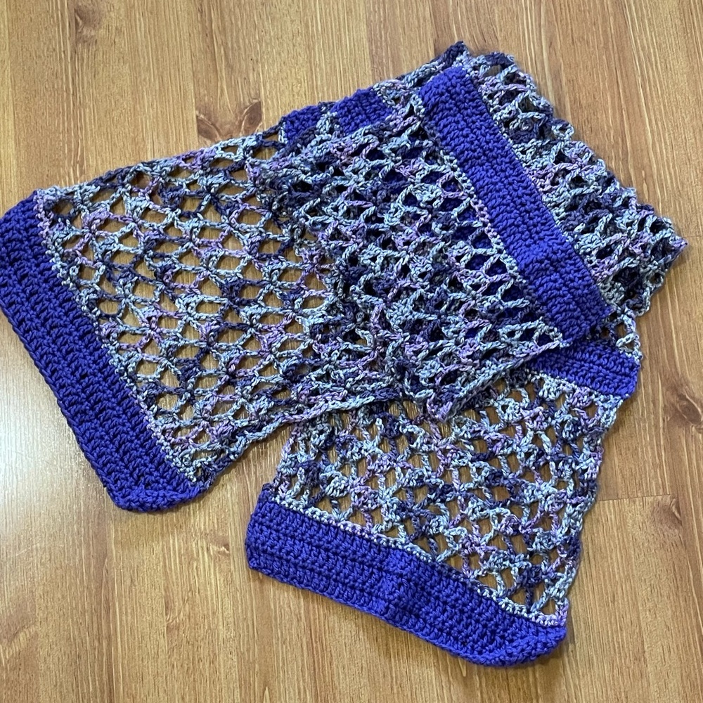 Super long purple stripes and ombré crochet scarf